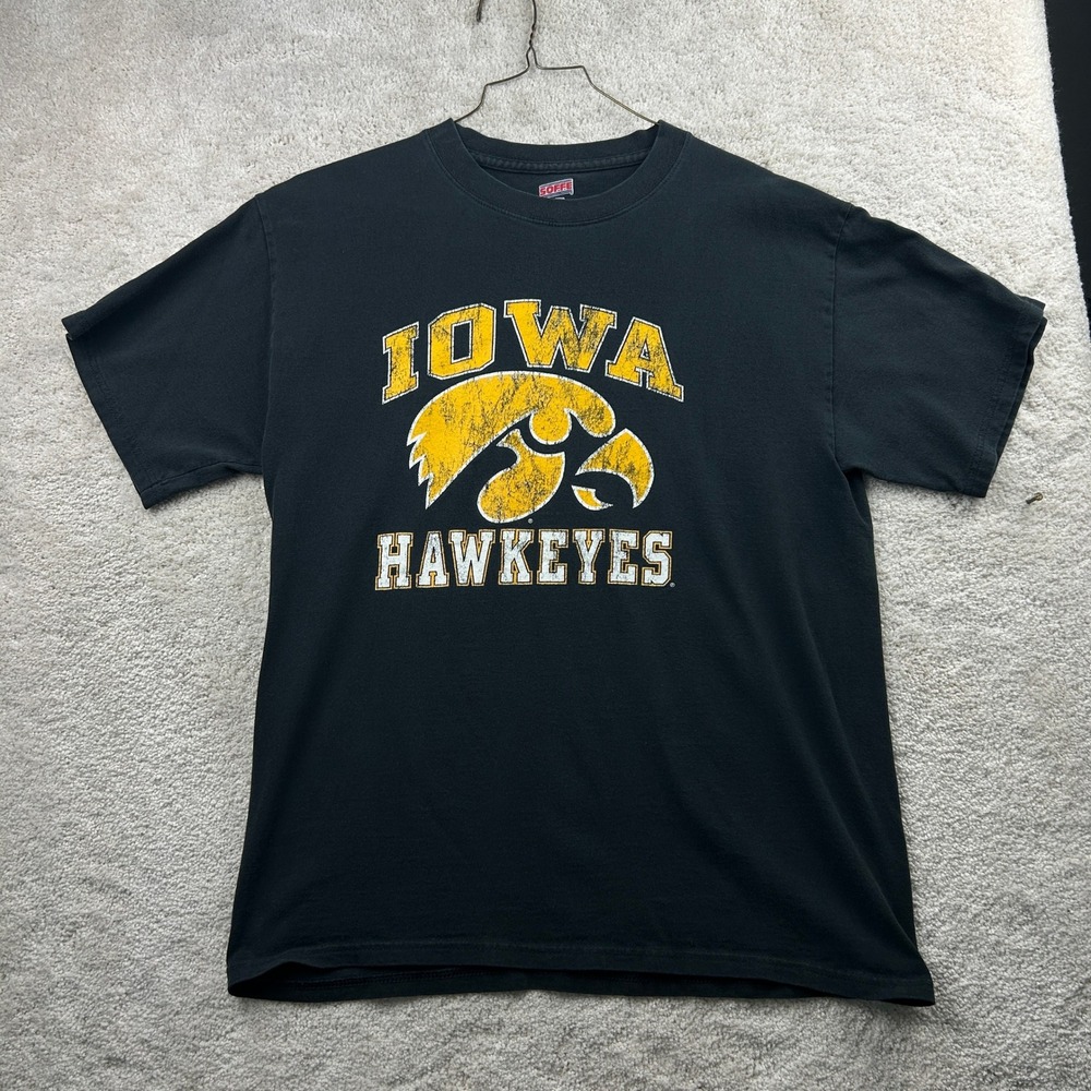 Soffe Iowa Hawkeyes Graphic T-Shirt M Black Distressed Logo Gameday College NCAA